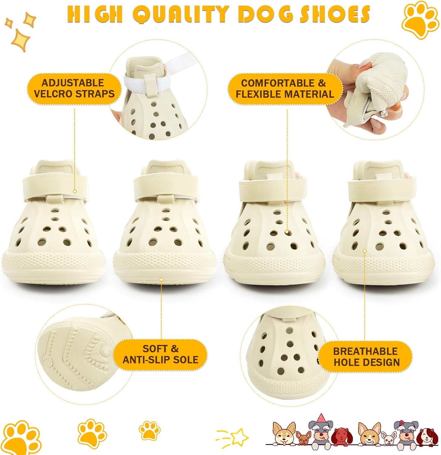 Dog Sandals, Breathable Dog Shoe for Hot Pavement, Anti-Slip & Paw Protectors Pet 4 pack